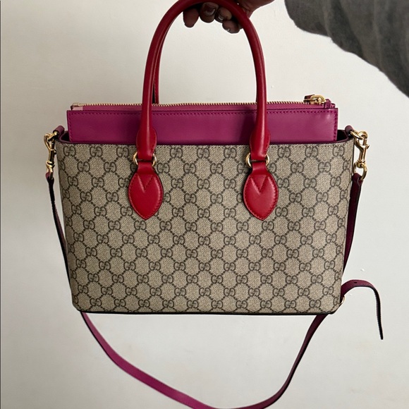 Gucci Handbags - Gucci Beige and Pink Satchel with Red Accents